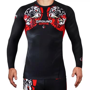 GroundGame white tiger L/S RASHGUARD-BLACK